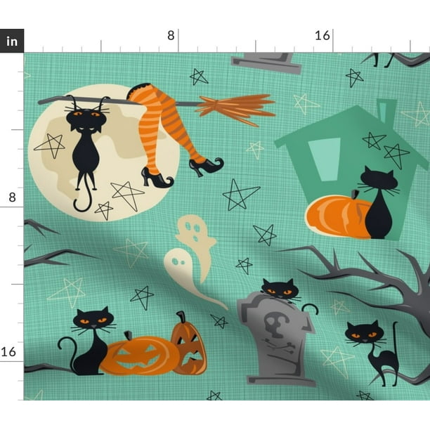 Cloth Placemats Mod Halloween Retro Mid Century Modern Witch Vintage Set of 2
